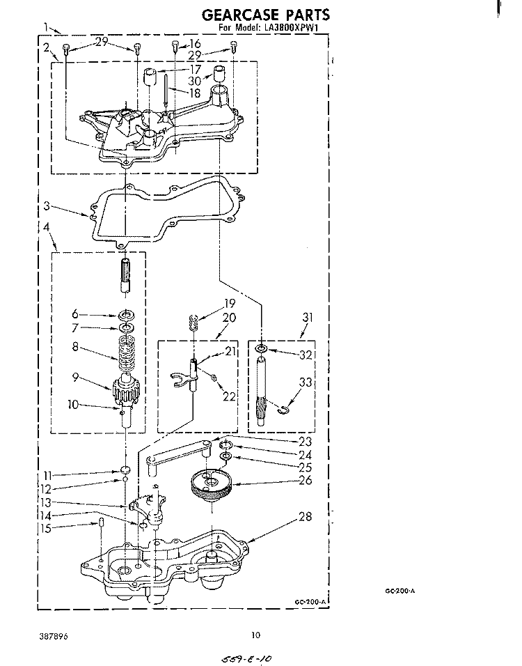 GEARCASE Diagram and Parts List for LA3800XPW1  Whirlpool Washer