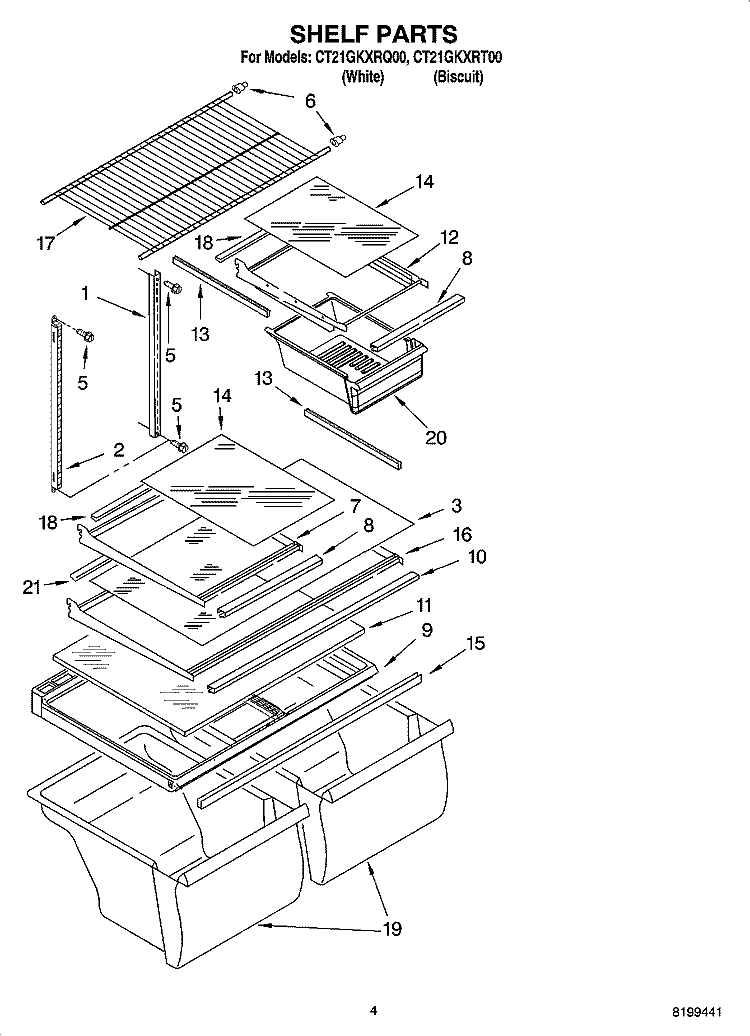 SHELF PARTS Diagram and Parts List for CT21GKXRQ00  Crosley Refrigerator