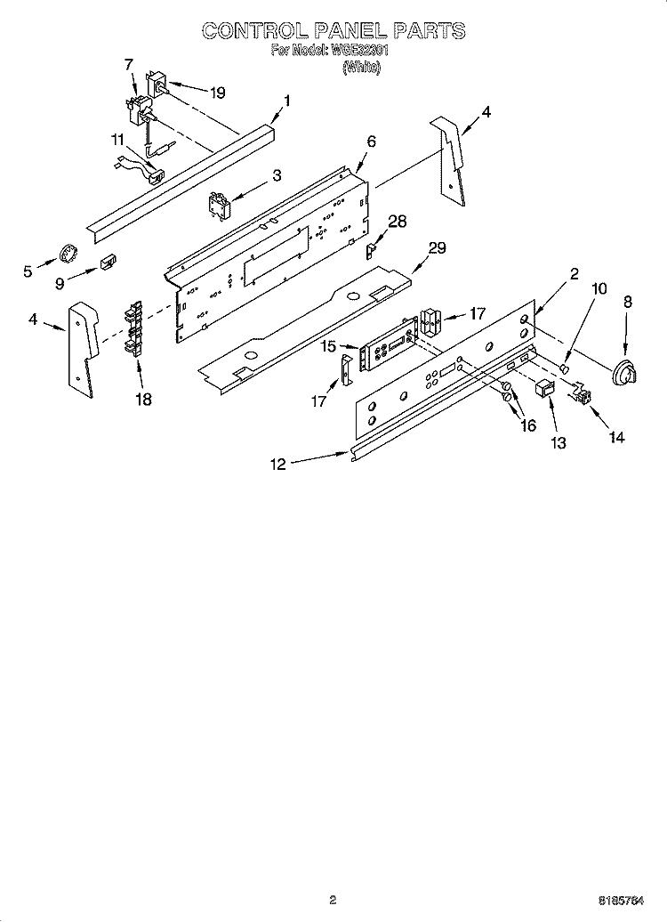 CONTROL PANEL PARTS Diagram and Parts List for WGE32301  Whirlpool Range