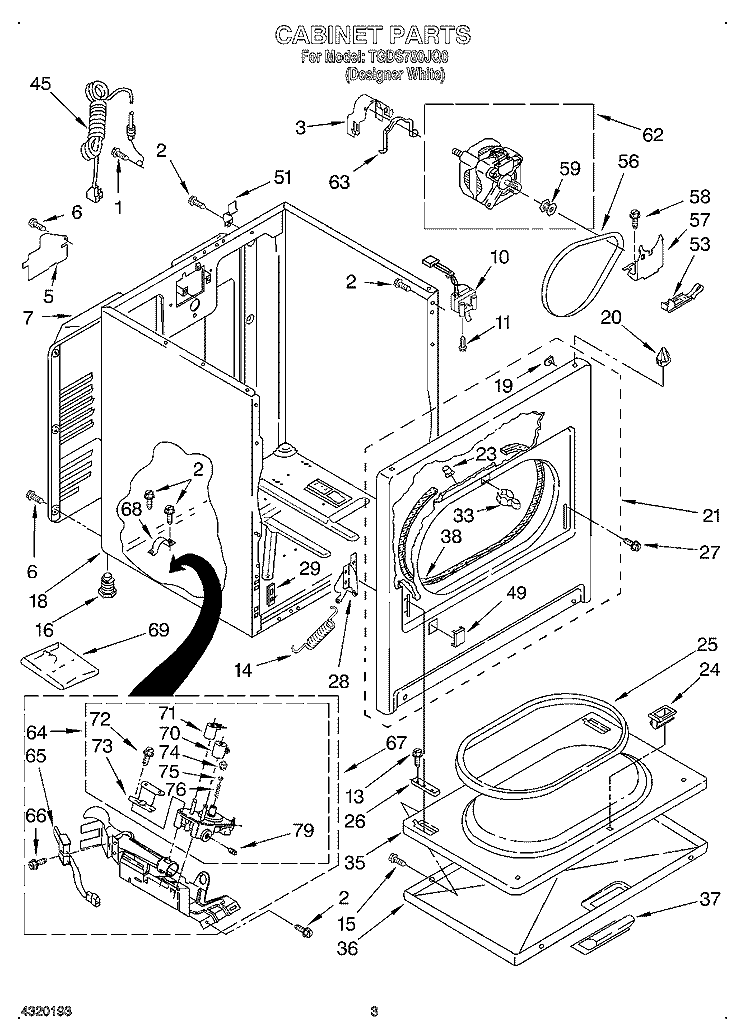 CABINET Diagram and Parts List for TGDS780JQ0  Estate Dryer