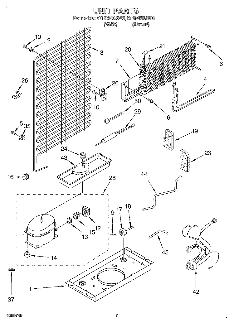 UNIT Diagram and Parts List for ET18BMXJN00  Whirlpool Refrigerator