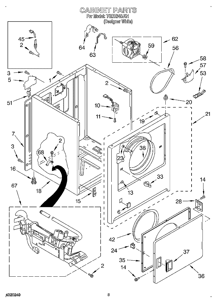 CABINET Diagram and Parts List for TGDX640JQ1  Estate Dryer
