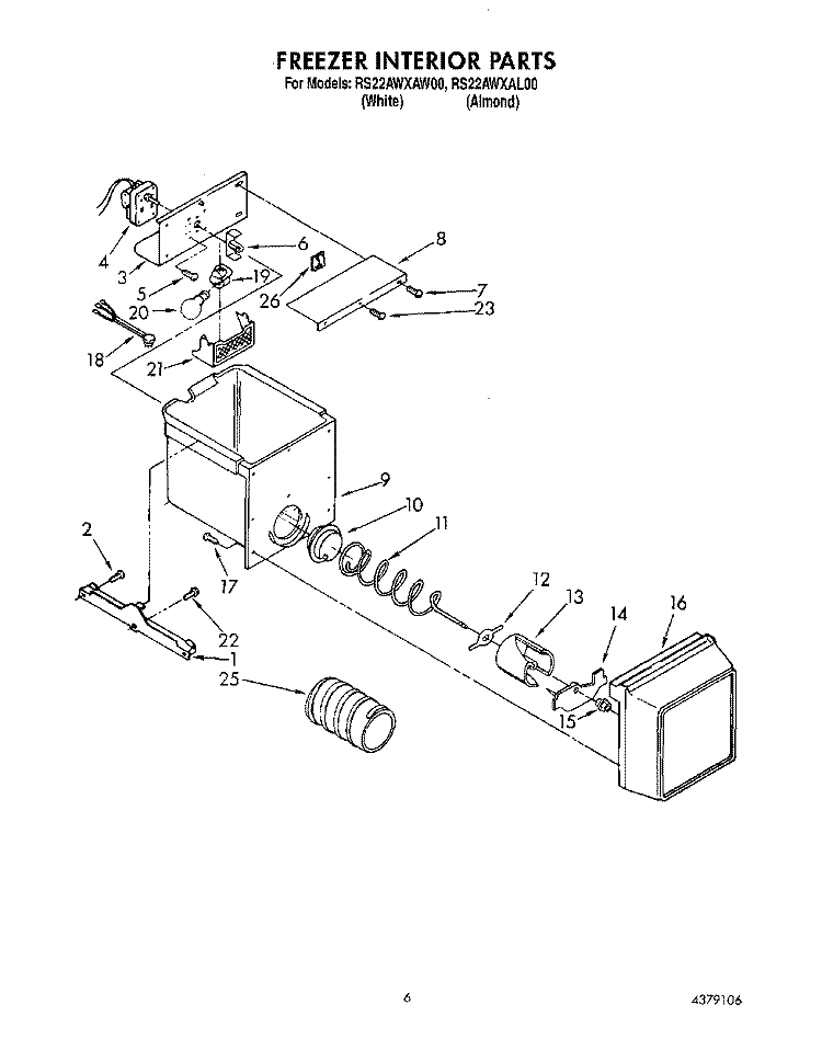 FREEZER INTERIOR Diagram and Parts List for RS22AWXAL00  Roper Refrigerator