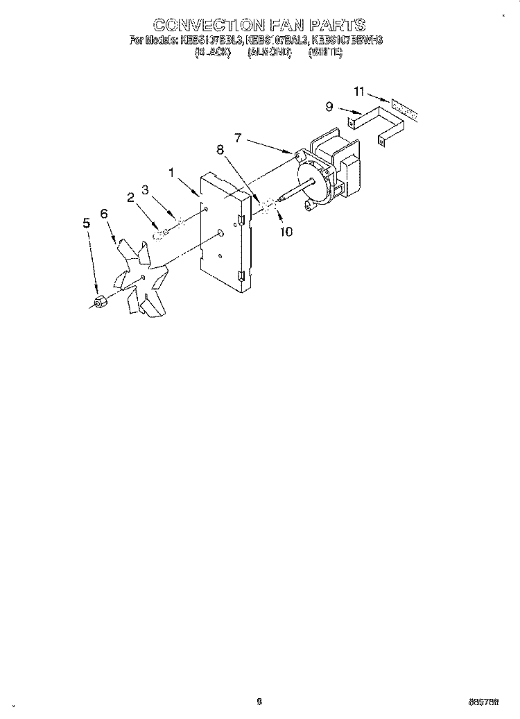 CONVECTION FAN Diagram and Parts List for KEBS107BAL3  KitchenAid Wall Oven