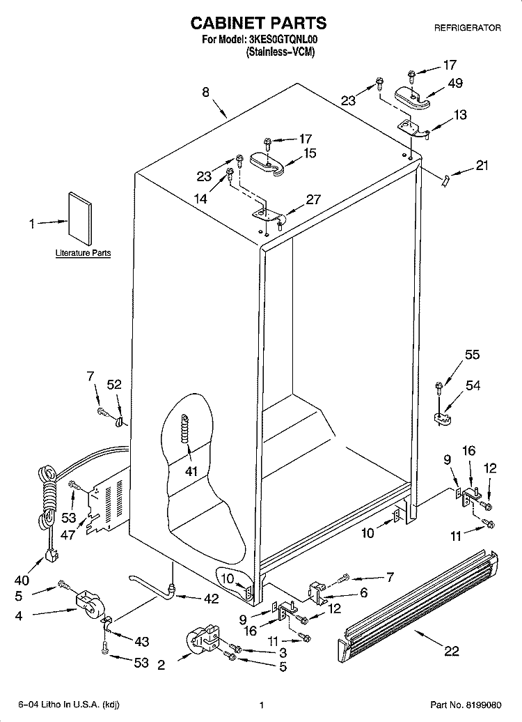 CABINET PARTS Diagram and Parts List for 3KES0GTQNL00  Whirlpool Refrigerator