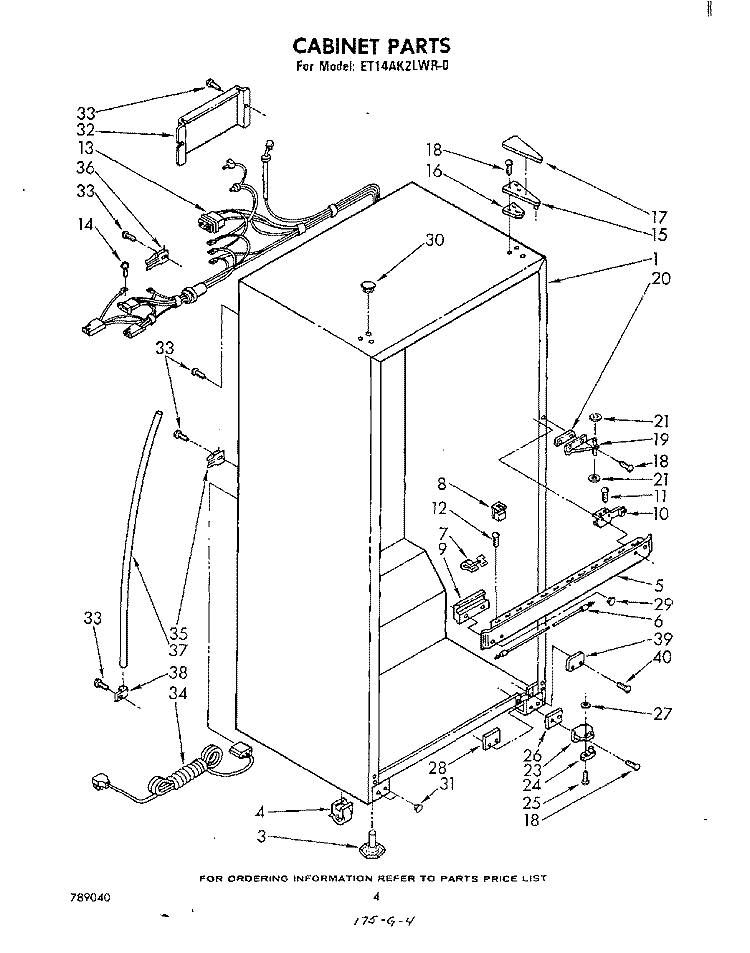 CABINET Diagram and Parts List for ET14AK2LWR0  Whirlpool Refrigerator