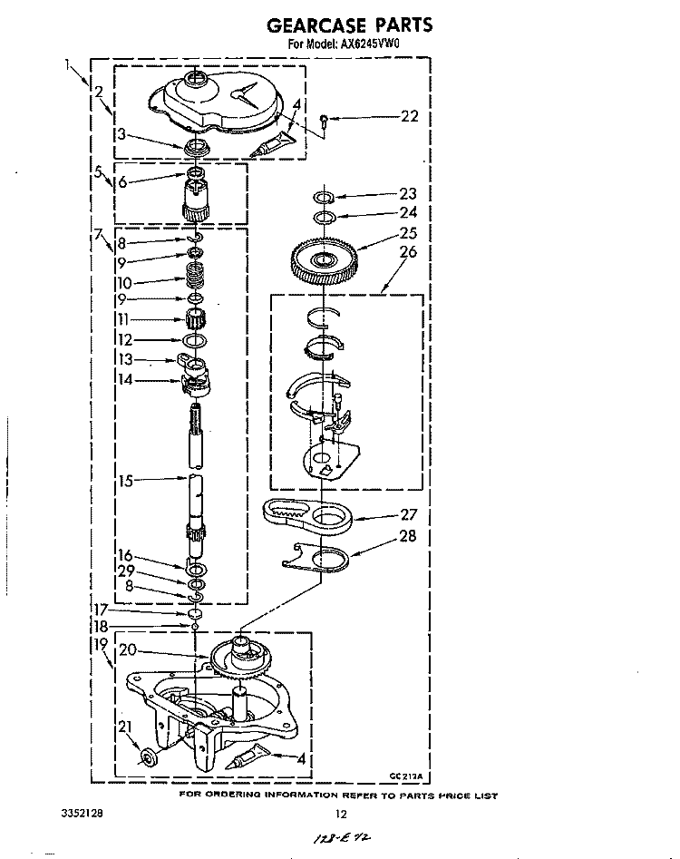 GEARCASE Diagram and Parts List for AX6245VL0  Whirlpool Washer