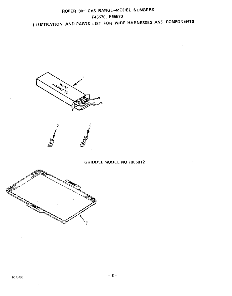WIRE HARNESS, GRIDDLE Diagram and Parts List for F6557W0  Roper Range