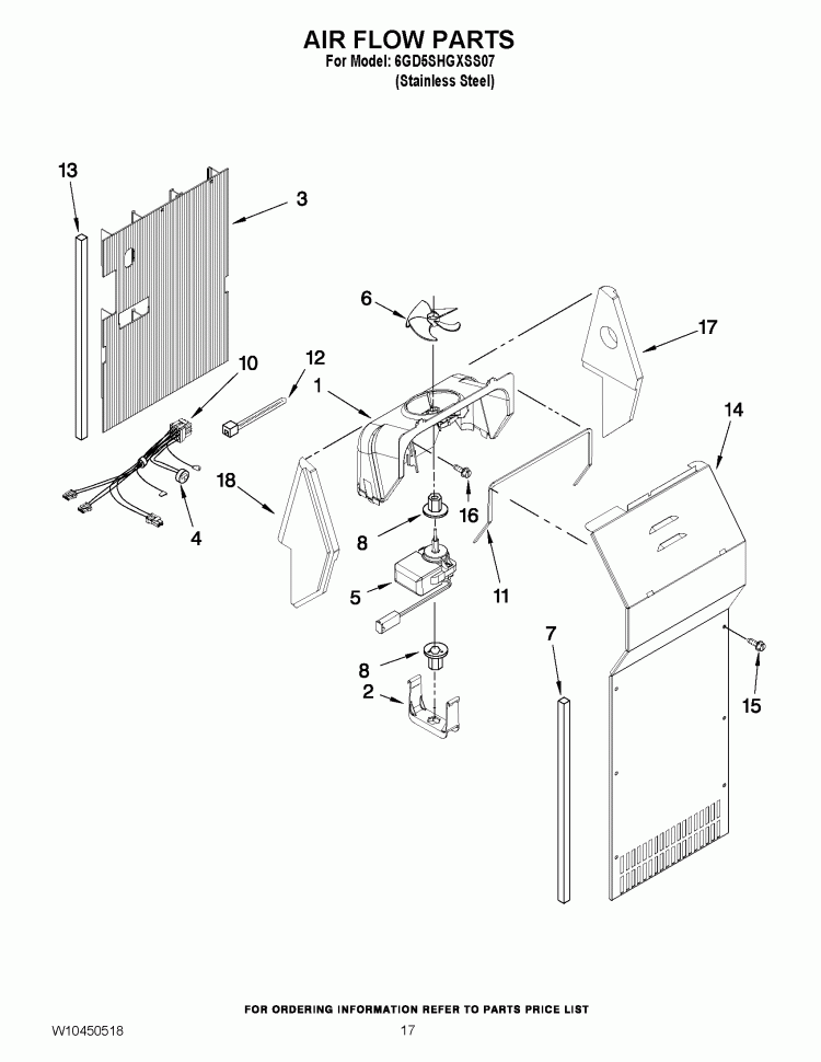 AIR FLOW PARTS Diagram and Parts List for 6GD5SHGXSS07  Whirlpool Refrigerator