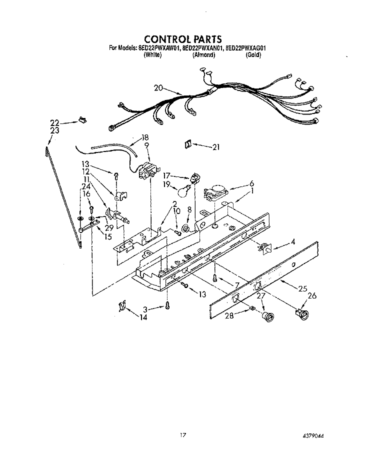 CONTROL Diagram and Parts List for 8ED22PWXAW01  Whirlpool Refrigerator
