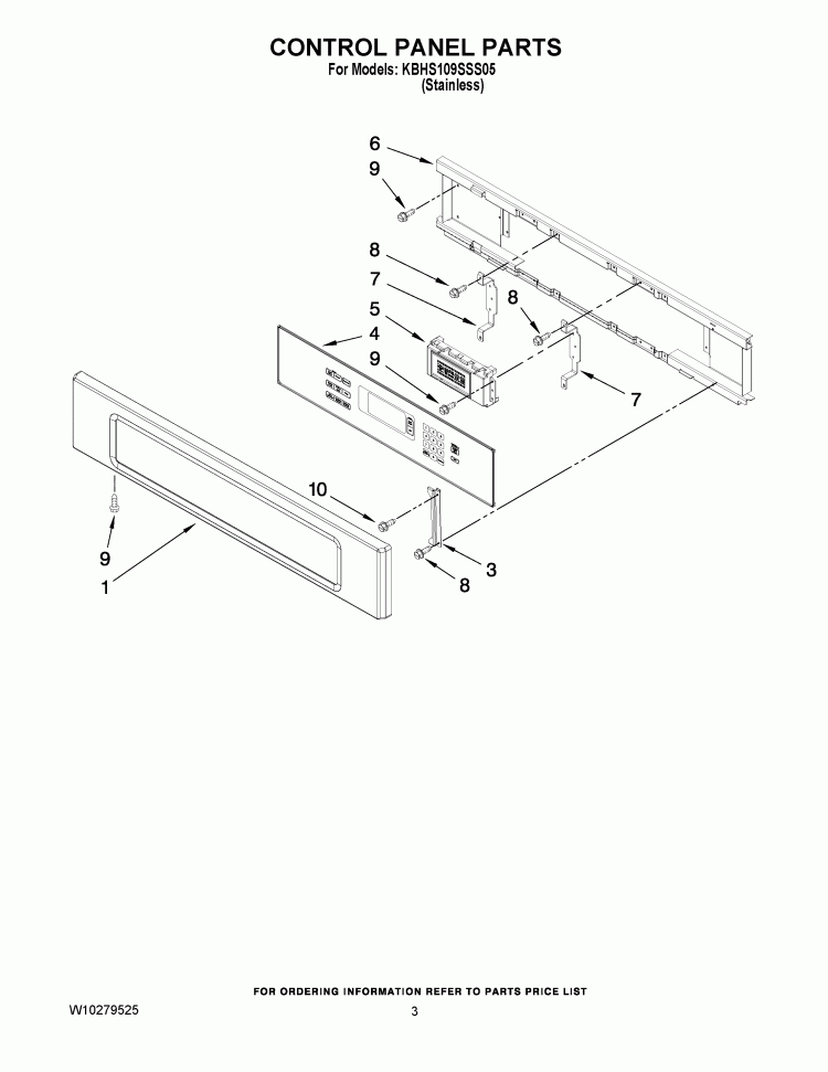 CONTROL PANEL PARTS Diagram and Parts List for KBHS109SSS05  KitchenAid Microwave