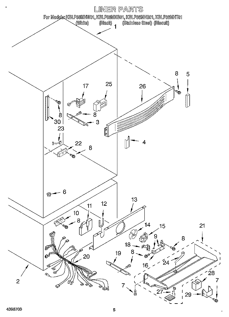 LINER Diagram and Parts List for KBLP36MHS01  KitchenAid Refrigerator