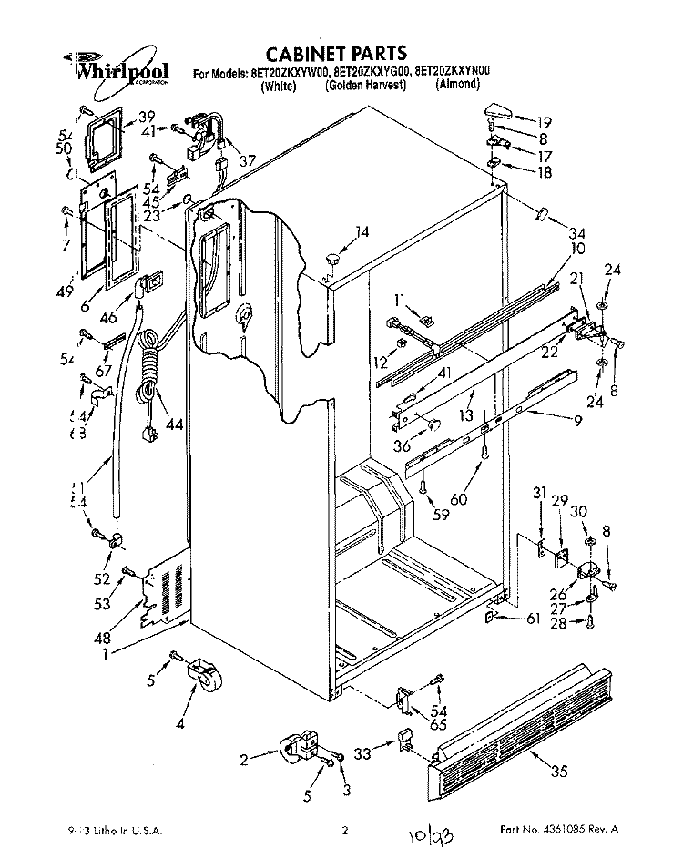 CABINET Diagram and Parts List for 8ET20ZKXYG00  Whirlpool Refrigerator