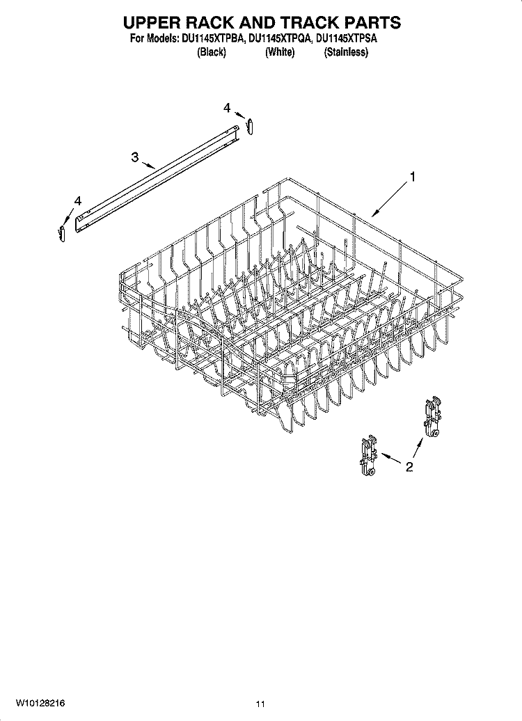 UPPER RACK AND TRACK PARTS Diagram and Parts List for DU1145XTPBA  Whirlpool Dishwasher
