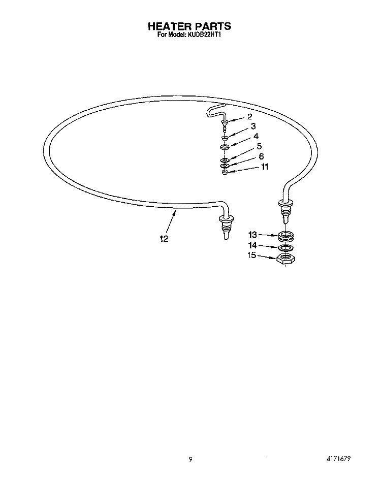 HEATER Diagram and Parts List for KUDB22HT1  KitchenAid Dishwasher