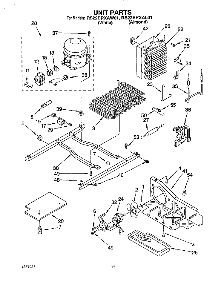 UNIT Diagram and Parts List for RS22BRXAL01  Roper Refrigerator