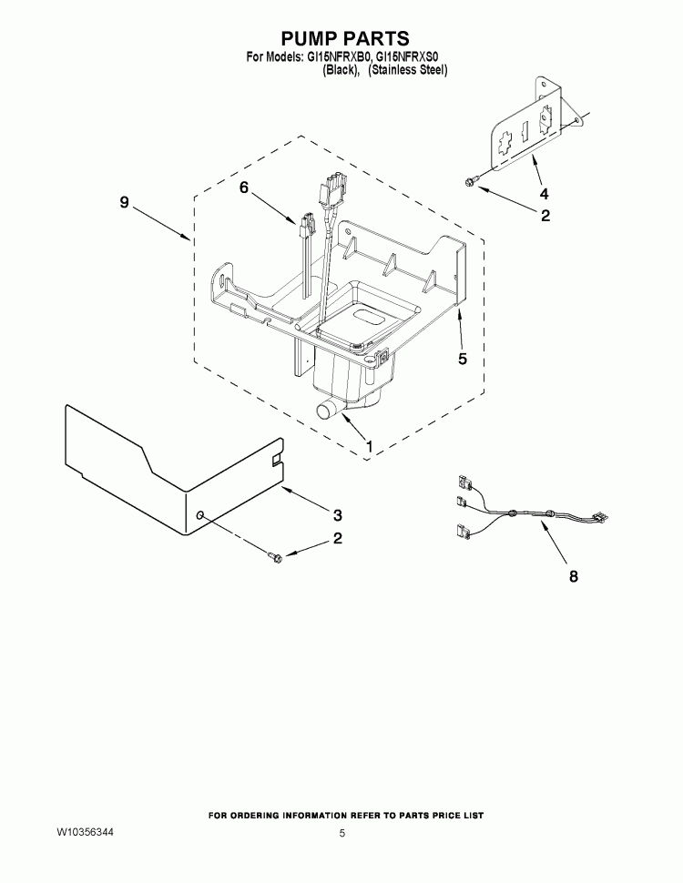PUMP PARTS Diagram and Parts List for GI15NFRXS0  Whirlpool Ice Maker