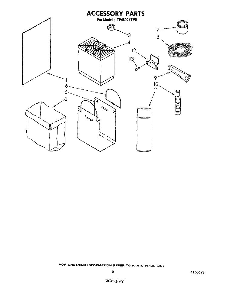 ACCESSORIES Diagram and Parts List for TF4600XTP0  Whirlpool Trash Compactor