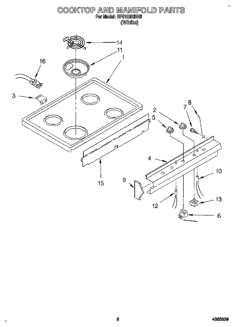 COOKTOP AND MANIFOLD Diagram and Parts List for RF0100XRN8  Whirlpool Range