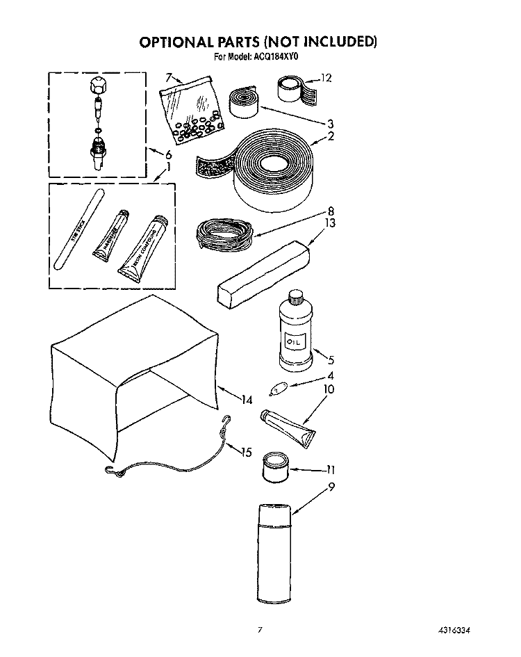 OPTIONAL Diagram and Parts List for ACQ184XY0  Whirlpool Air Conditioner