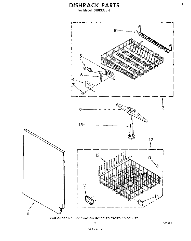DISHRACK Diagram and Parts List for SHU90002  Whirlpool Dishwasher