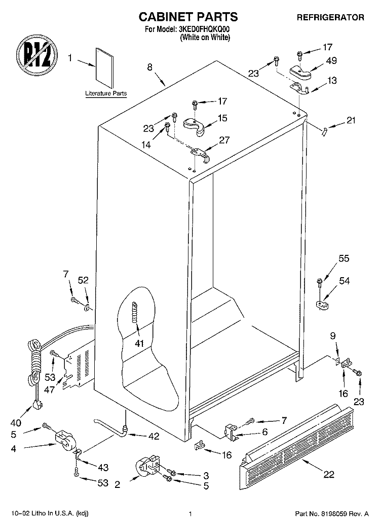 CABINET, LITERATURE Diagram and Parts List for 3KED0FHQKQ00  KitchenAid Refrigerator