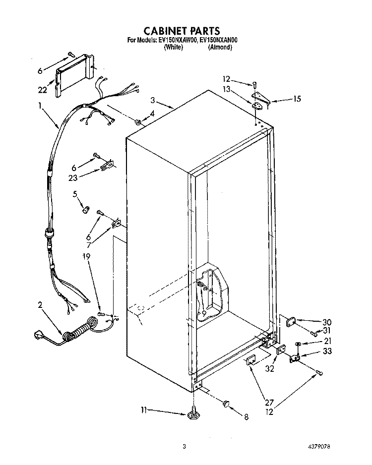 CABINET Diagram and Parts List for EV150NXAW00  Whirlpool Freezer