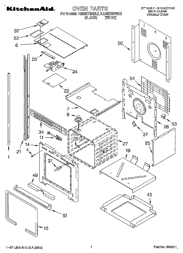 OVEN Diagram and Parts List for KEBI276DBL2  KitchenAid Wall Oven