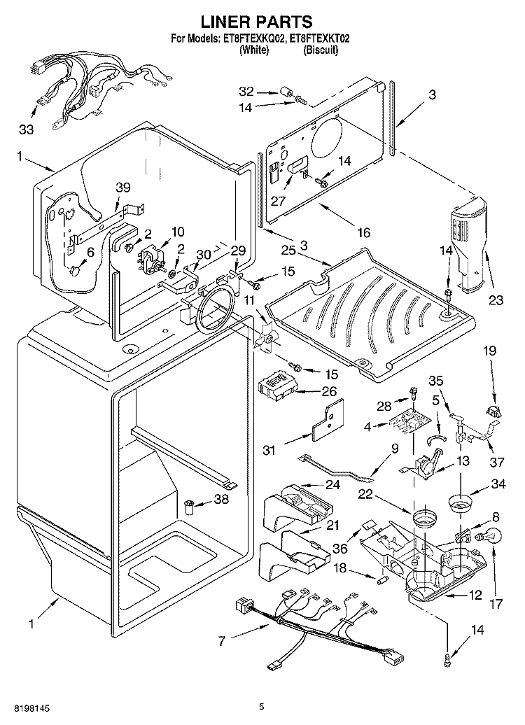 LINER Diagram and Parts List for ET8FTEXKT02  Whirlpool Refrigerator