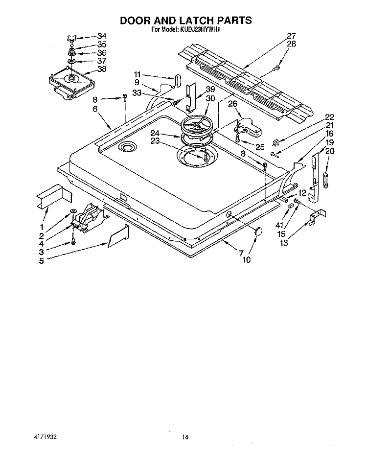 DOOR AND LATCH Diagram and Parts List for KUDJ23HYWH1  KitchenAid Dishwasher