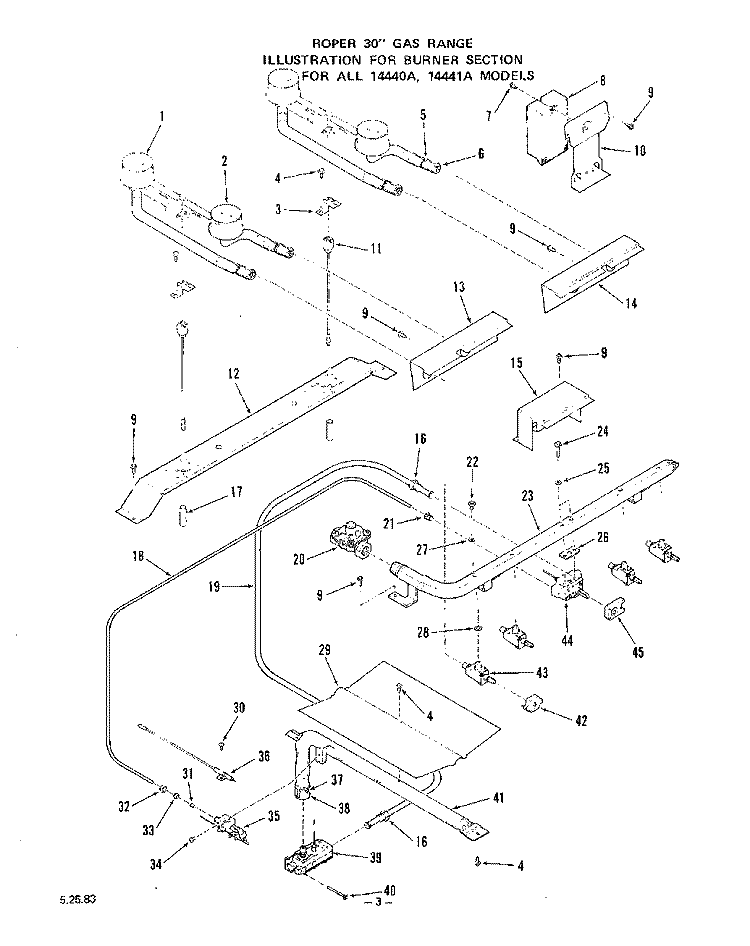 BURNER Diagram and Parts List for 1444W1A  Roper Range