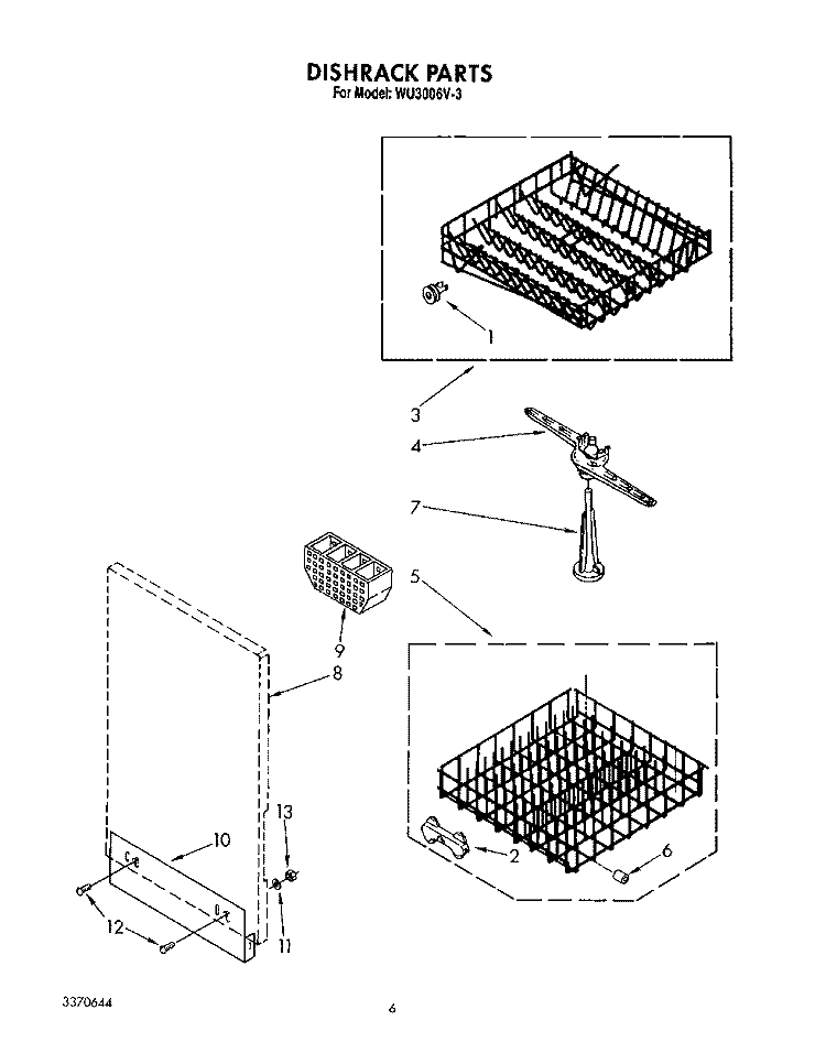 DISHRACK Diagram and Parts List for WU3006V3  Roper Dishwasher