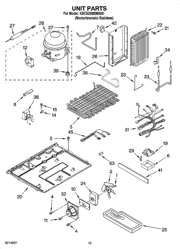 UNIT PARTS Diagram and Parts List for KSCS25MSMS00  KitchenAid Refrigerator