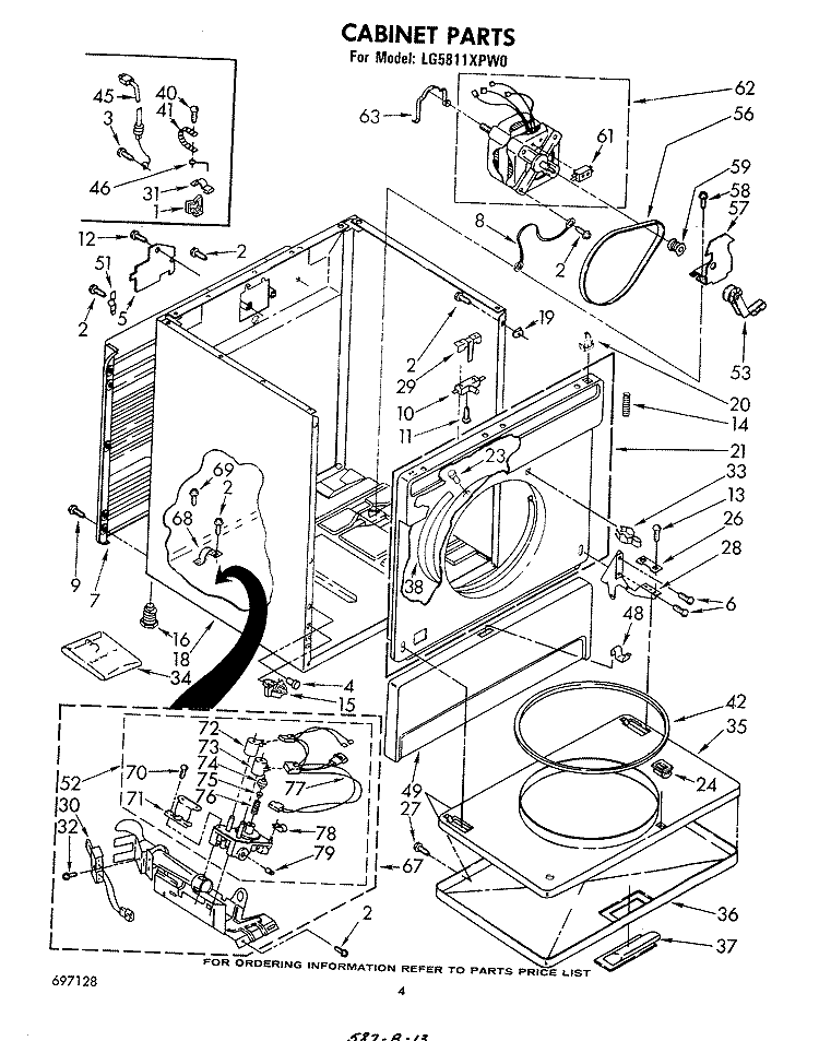 CABINET Diagram and Parts List for LG5811XPW0  Whirlpool Dryer
