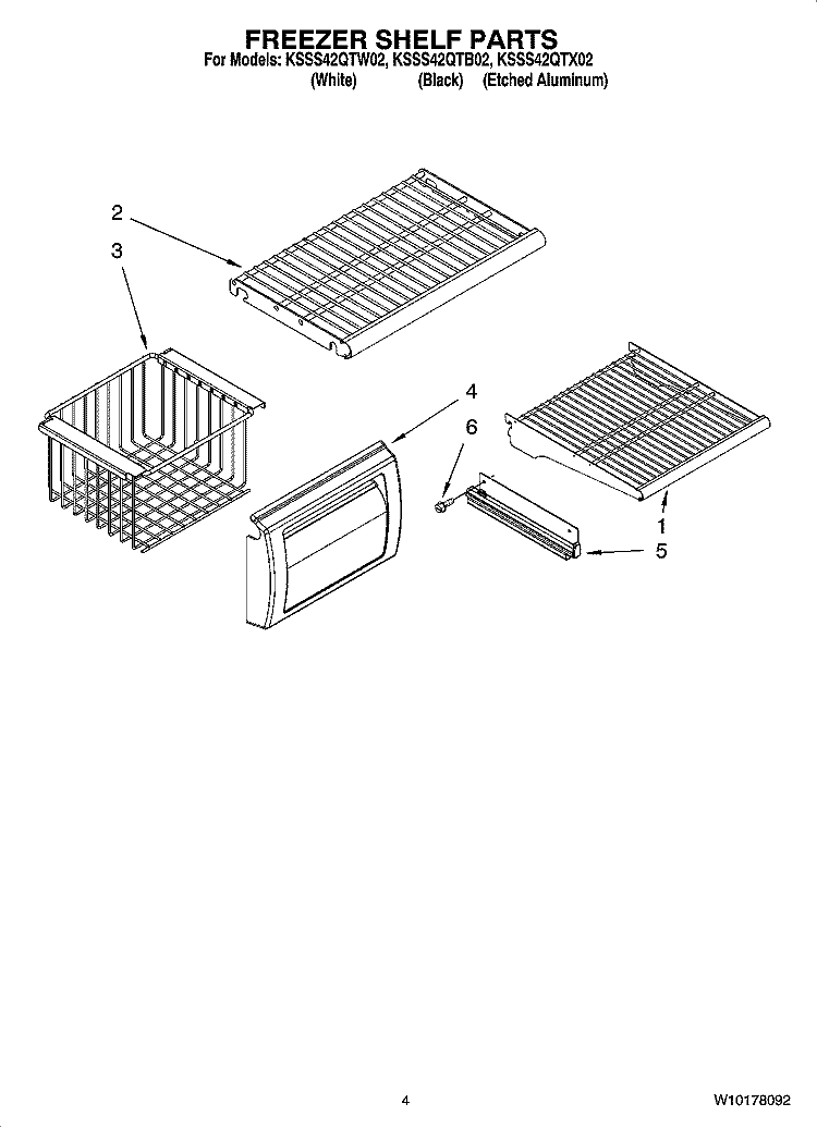 FREEZER SHELF PARTS Diagram and Parts List for KSSS42QTB02  KitchenAid Refrigerator