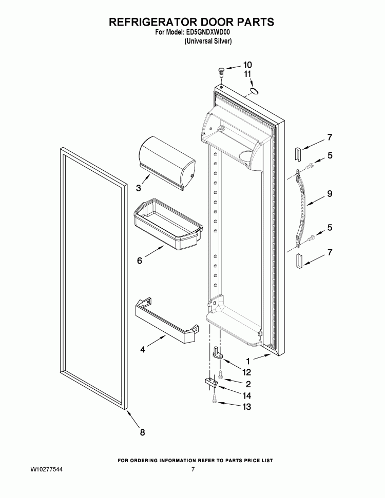REFRIGERATOR DOOR PARTS Diagram and Parts List for ED5GNDXWD00  Whirlpool Refrigerator