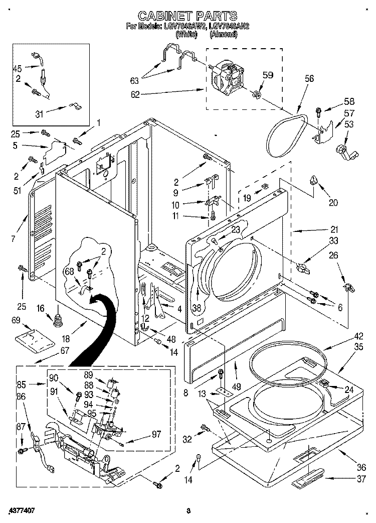 CABINET Diagram and Parts List for LGV7646AN2  Whirlpool Dryer