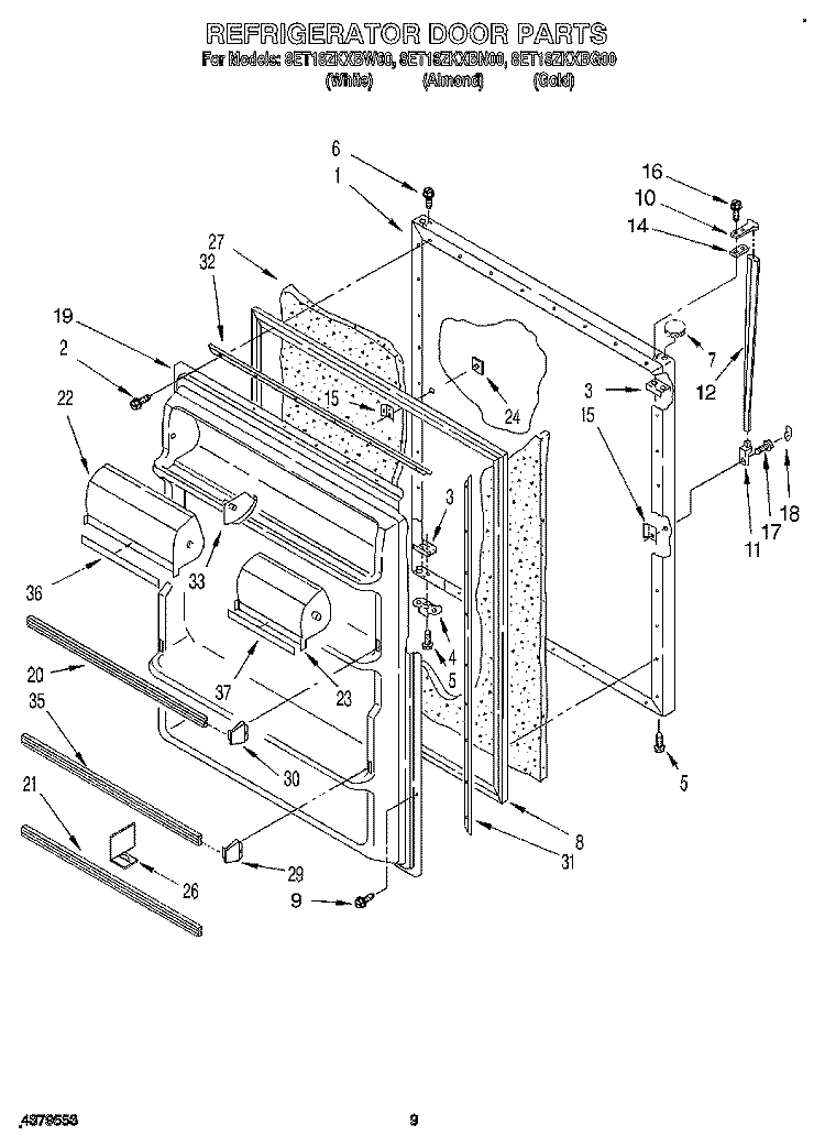 REFRIGERATOR DOOR, LIT/OPTIONAL Diagram and Parts List for 8ET18ZKXBG00  Whirlpool Refrigerator