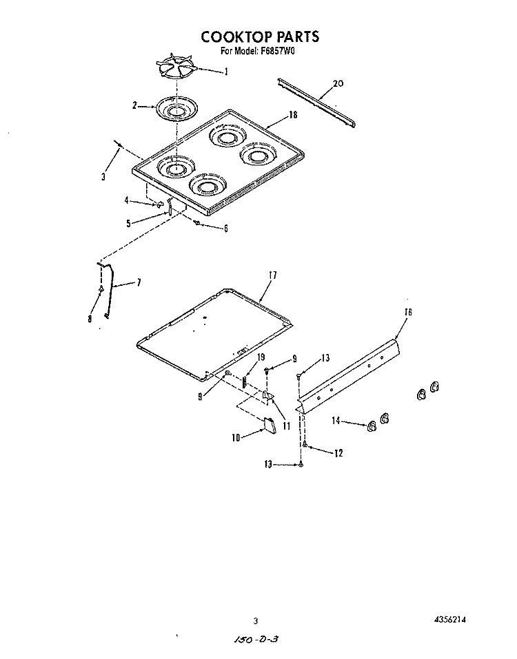 COOK TOP Diagram and Parts List for F6857W0  Roper Range