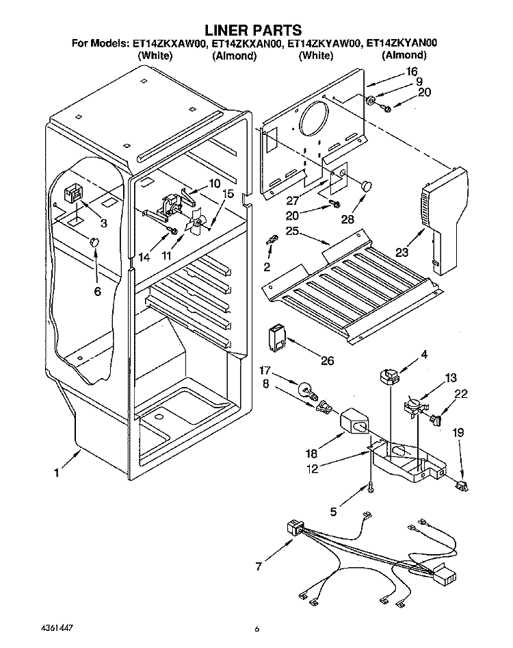 LINER, LIT/OPTIONAL Diagram and Parts List for ET14ZKYAN00  Whirlpool Refrigerator