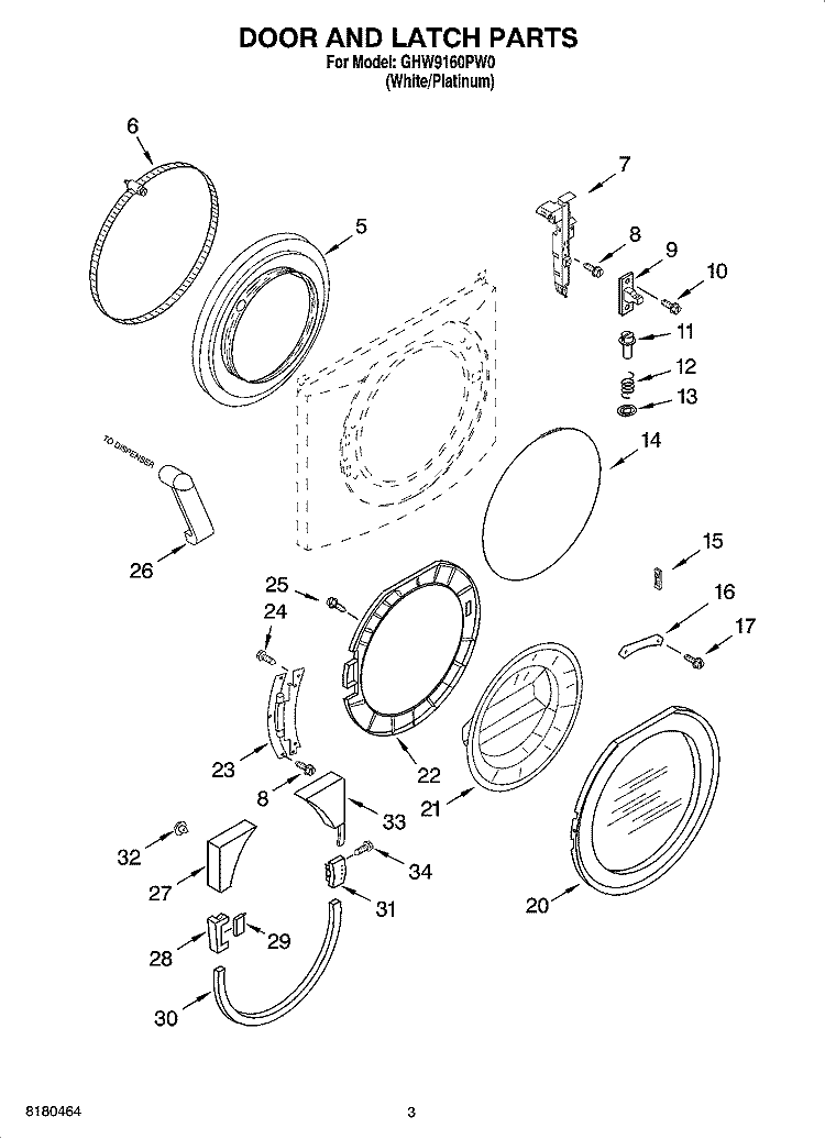 DOOR AND LATCH PARTS Diagram and Parts List for GHW9160PW0  Whirlpool Washer