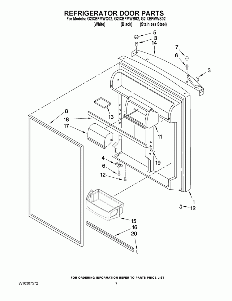 REFRIGERATOR DOOR PARTS Diagram and Parts List for G2IXEFMWQ02  Whirlpool Refrigerator