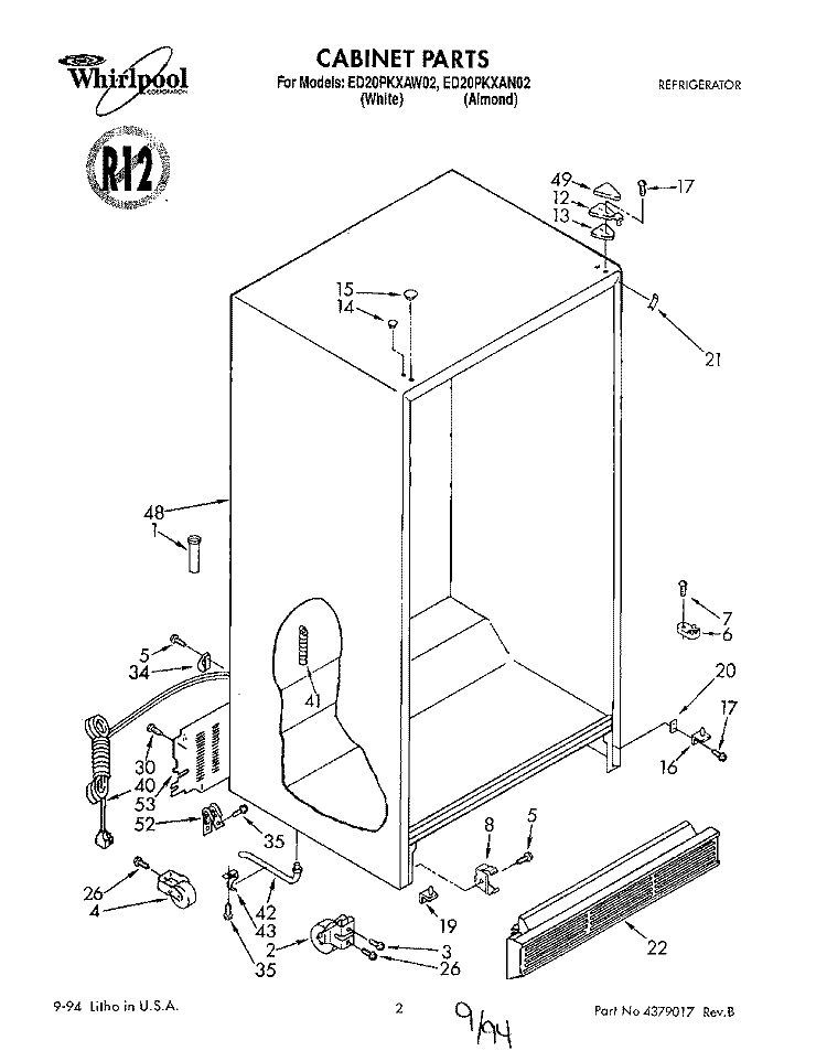 CABINET Diagram and Parts List for ED20PKXAN02  Whirlpool Refrigerator