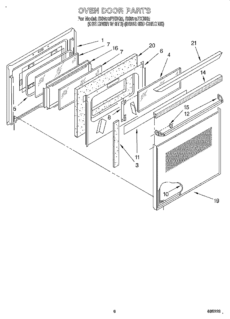 OVEN DOOR Diagram and Parts List for RS675PXBQ2  Whirlpool Range