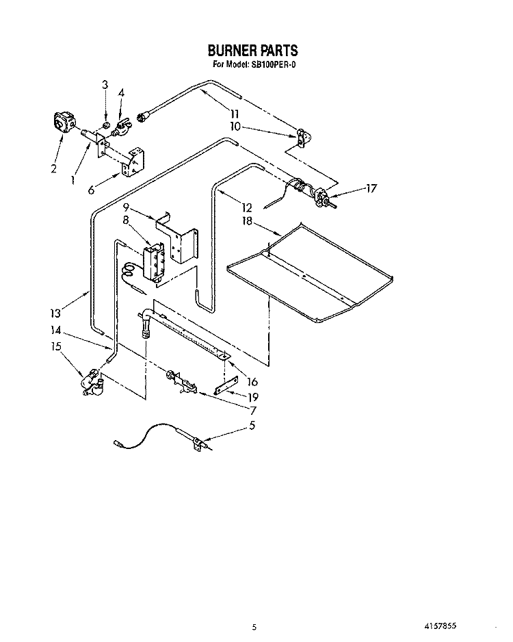 BURNER Diagram and Parts List for SB100PER0  Whirlpool Range