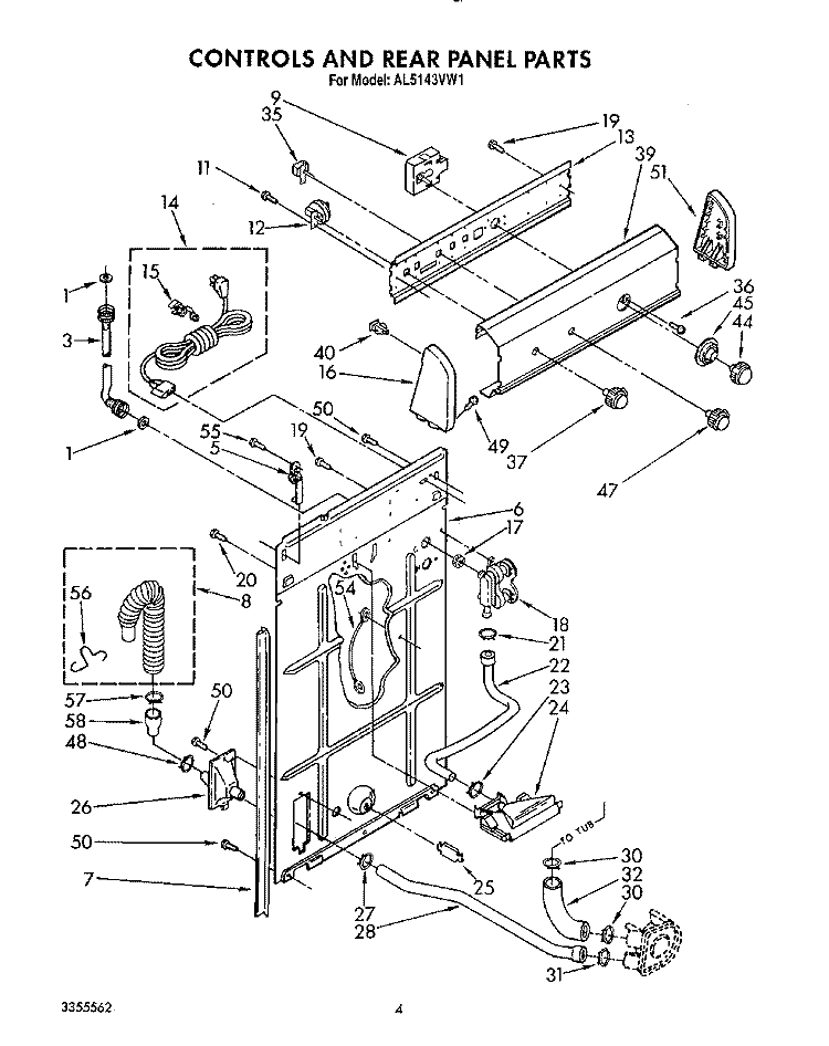 CONTROLS AND REAR PANEL Diagram and Parts List for AL5143VW1  Whirlpool Washer