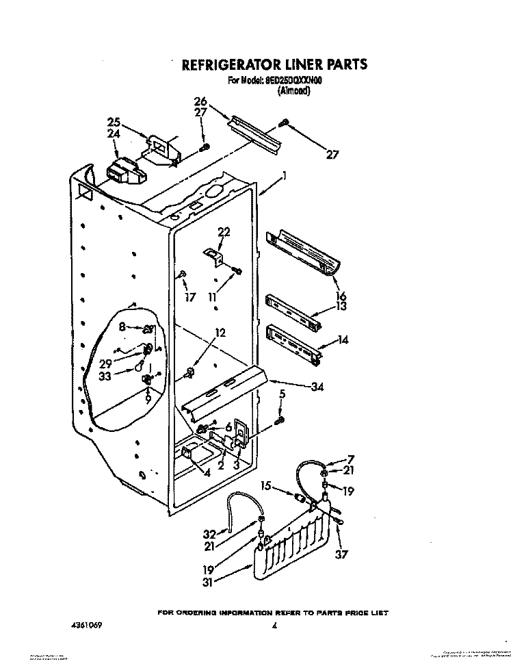 REFRIGERATOR LINER Diagram and Parts List for 8ED25DQXXN00  Whirlpool Refrigerator