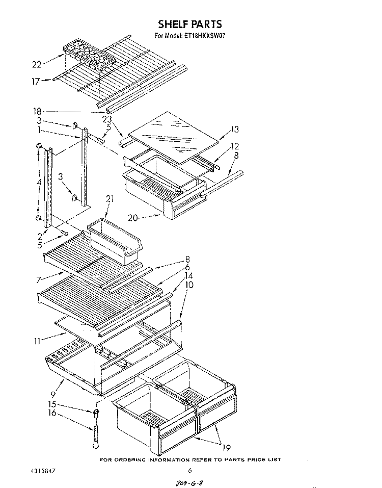 SHELF Diagram and Parts List for ET18HKXSW07  Whirlpool Refrigerator