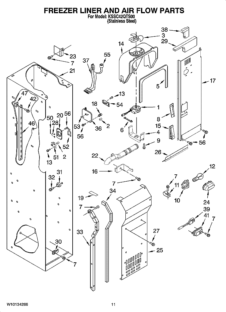 FREEZER LINER AND AIR FLOW PARTS Diagram and Parts List for KSSC42QTS00  KitchenAid Refrigerator