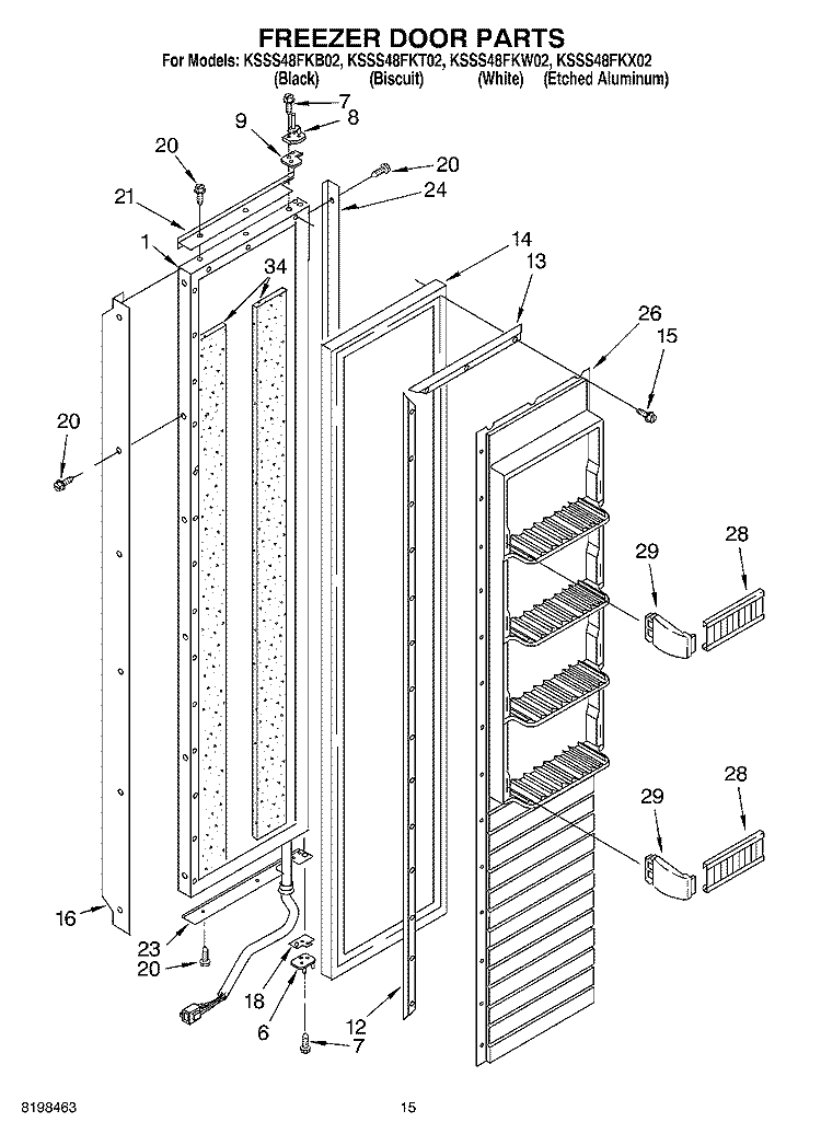 FREEZER DOOR PARTS Diagram and Parts List for KSSS48FKB02  KitchenAid Refrigerator